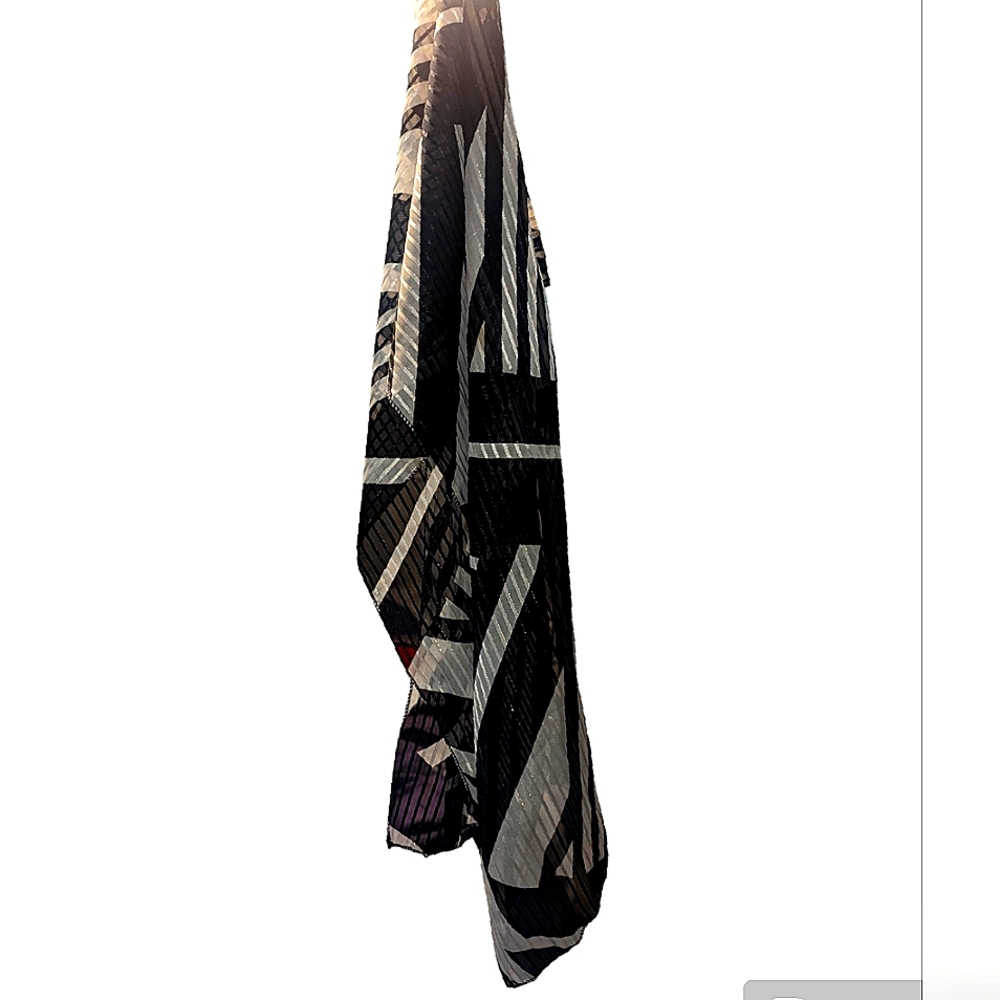 Vintage Sheer Geometric Black & White w/Gold Oblong Scarf 60" L X 13" W - Picture 2 of 4